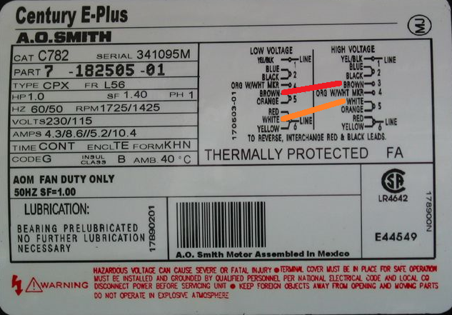 VR1E, 1HP 1PH Motor - Change internal wiring from 220 volt to 110 volt